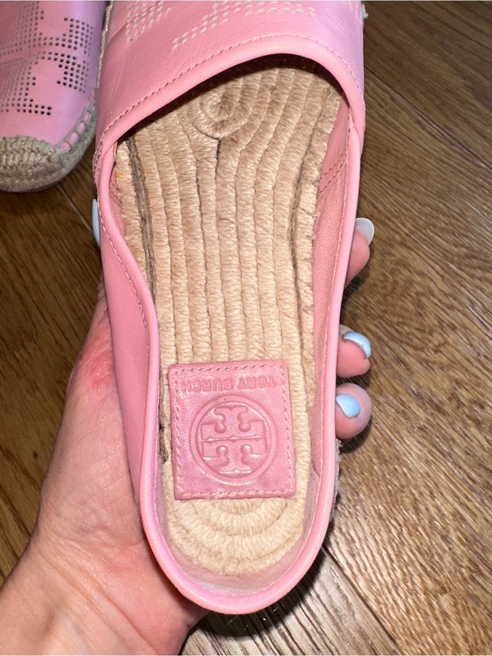 Tory Burch Pink Perforated Leather Espadrille Flats
